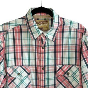 US Expedition Men's Pink Plaid Western Pearl Snap Men's Shirt Size Large